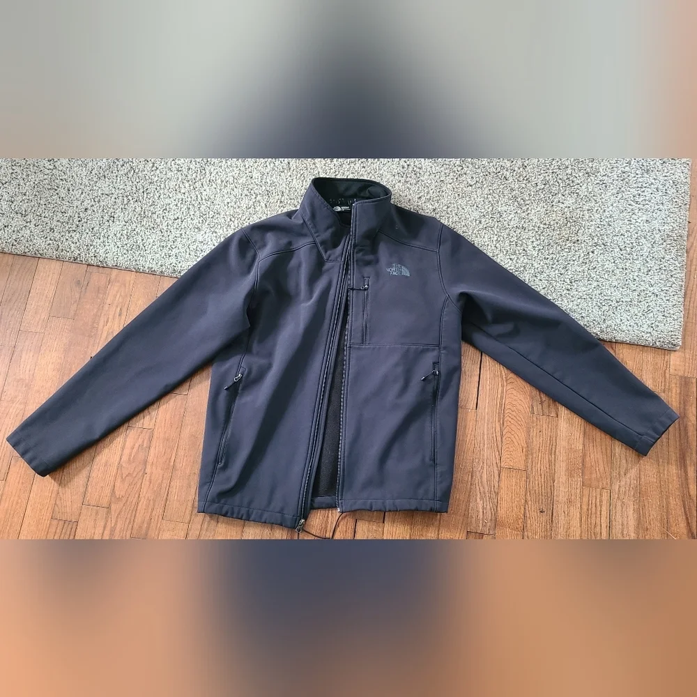 The North Face softshell jacket men's LG--ZIPPER BROKEN & SM‎ BURN HOLE--flaws